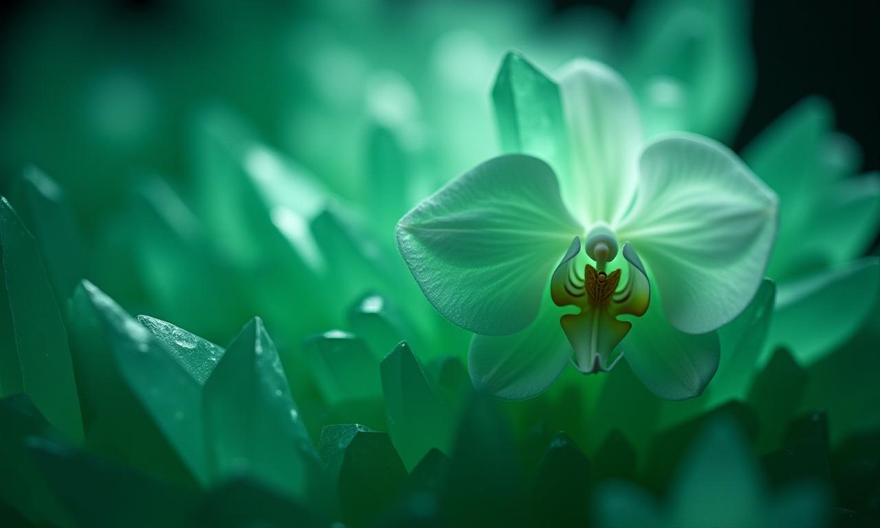 Close up of crystalline mineral structures with floral petals